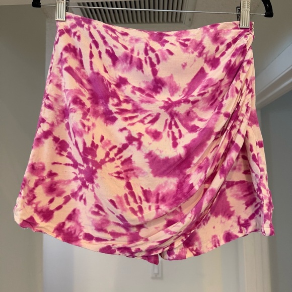 Zara Linen Blend Pink Tie Dye Wrap Skort Sz Small Beachy Boho Festival Hippie - Picture 2 of 9